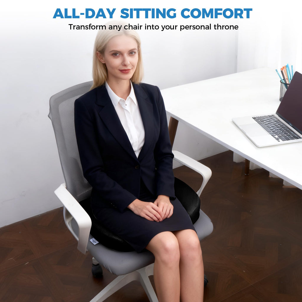Extra Large Memory Foam Seat Cushions for Office Chairs, Car, Airplane, Wheelchair– Relieves Lumbar, Orthopedic, Sciatic, Coccyx and Back Pain – Comfortable Non-Slip – Bonus Carry Bag Included (Black)