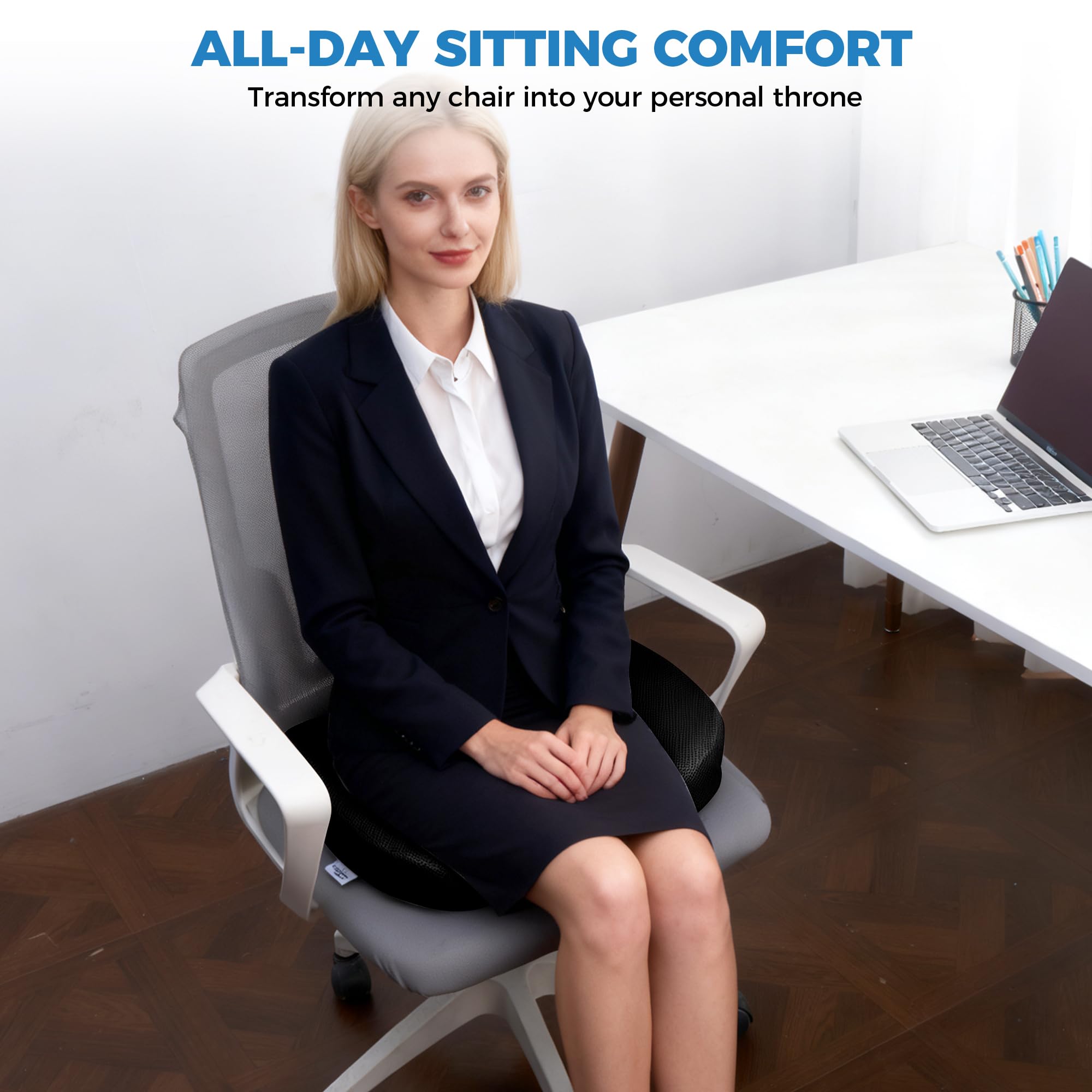 Extra Large Memory Foam Seat Cushions for Office Chairs, Car, Airplane, Wheelchair– Relieves Lumbar, Orthopedic, Sciatic, Coccyx and Back Pain – Comfortable Non-Slip – Bonus Carry Bag Included (Black)