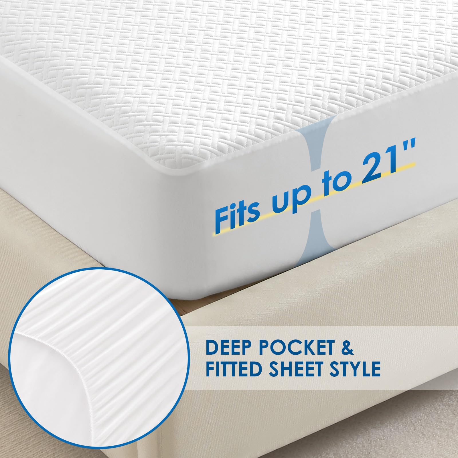 Cozymaker 100% Waterproof King Size Mattress Protector, Breathable Cooling Viscose Made from Bamboo Mattress Cover Fit 8-21'' Deep Pocket, Smooth Soft Noiseless Mattress Pad Machine Washable