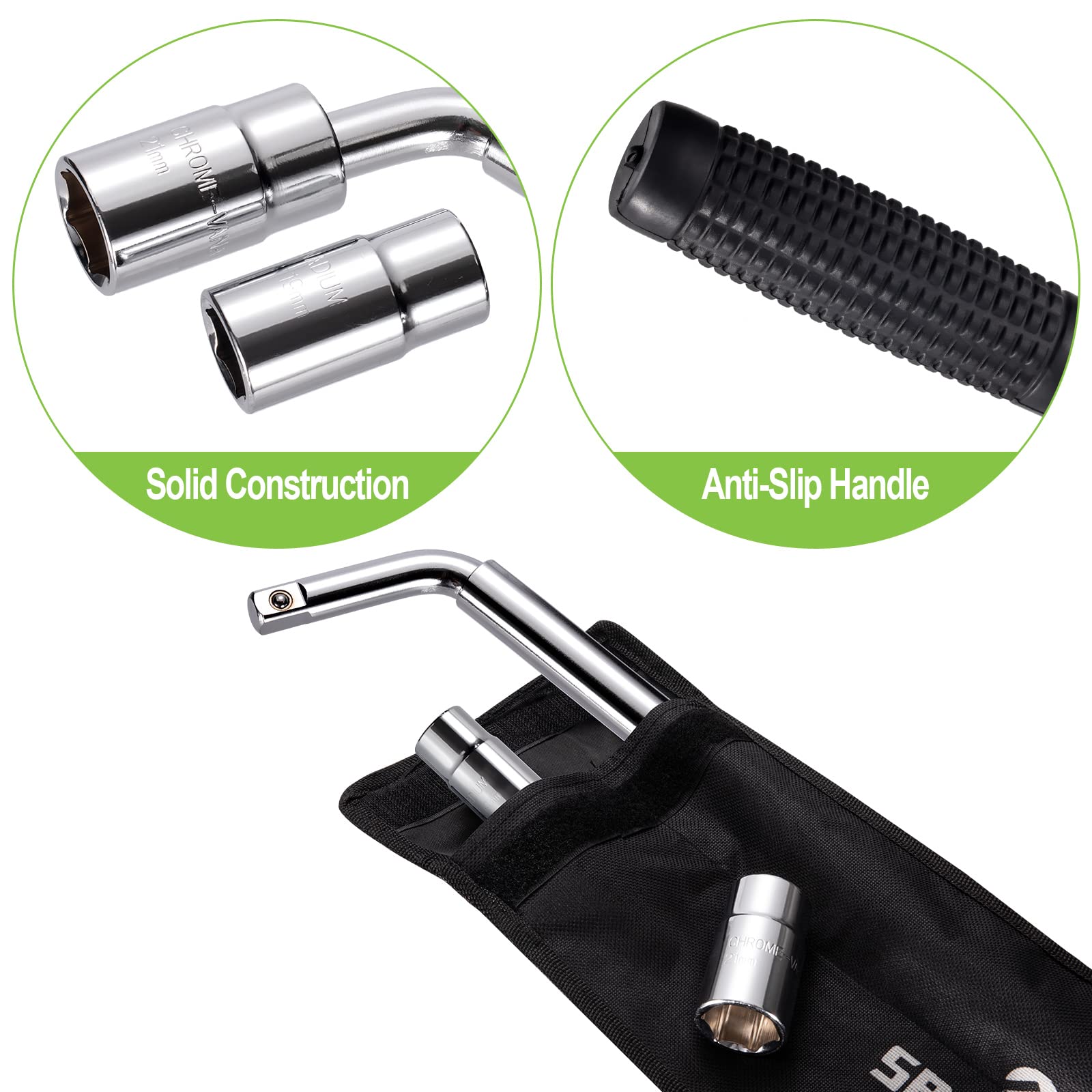 Spurtar Telescoping Lug Wrench Extendable Wheel Brace Lugs Wrench Tyre Repair Kit Wheel Nut Remover 1/2 Drive with 17/19mm and 21/23mm Sockets Storage