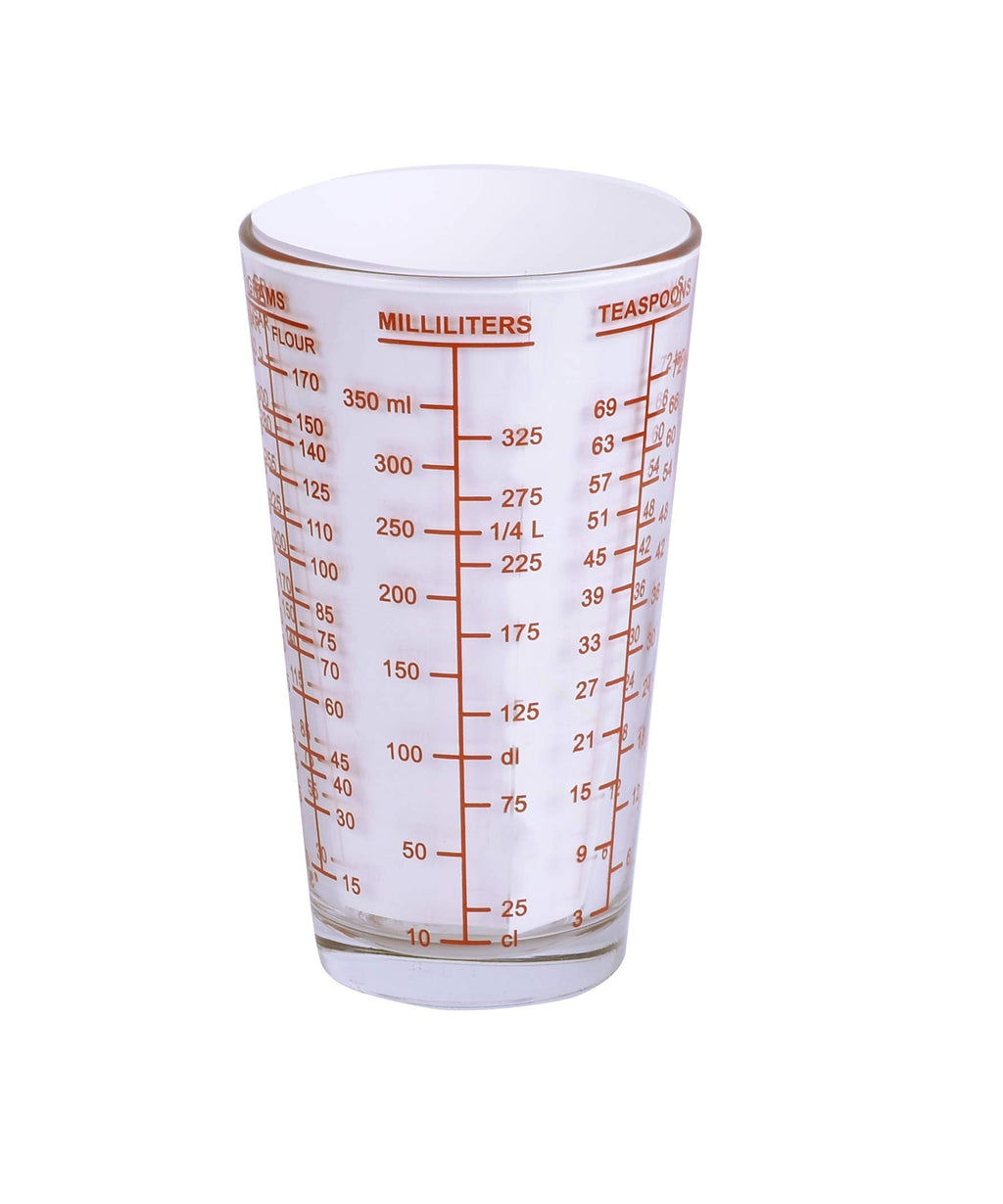 Kolder Mix N Measure Glass, Multi-Purpose Liquid and Dry Measuring Cup, 6 Units of Measurement, Heavy Glass, Red