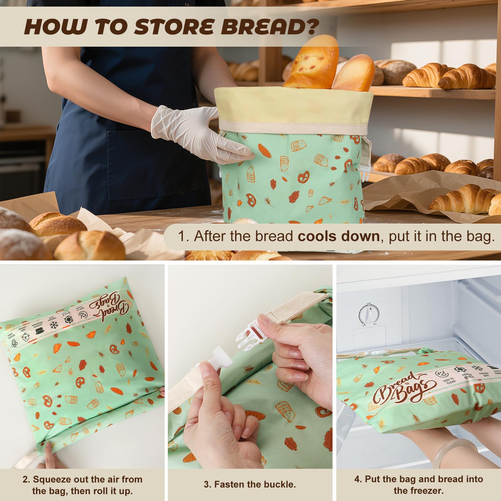 Reusable Beeswax Bread Bags for Homemade Bread 2 Pack, 17 x 13 inch, Natural Lined Cotton Beeswax Bags for Freezer & Refrigerator, Sourdough Bag, Bread Storage Bags Freshness Lock, Bakery Essentials