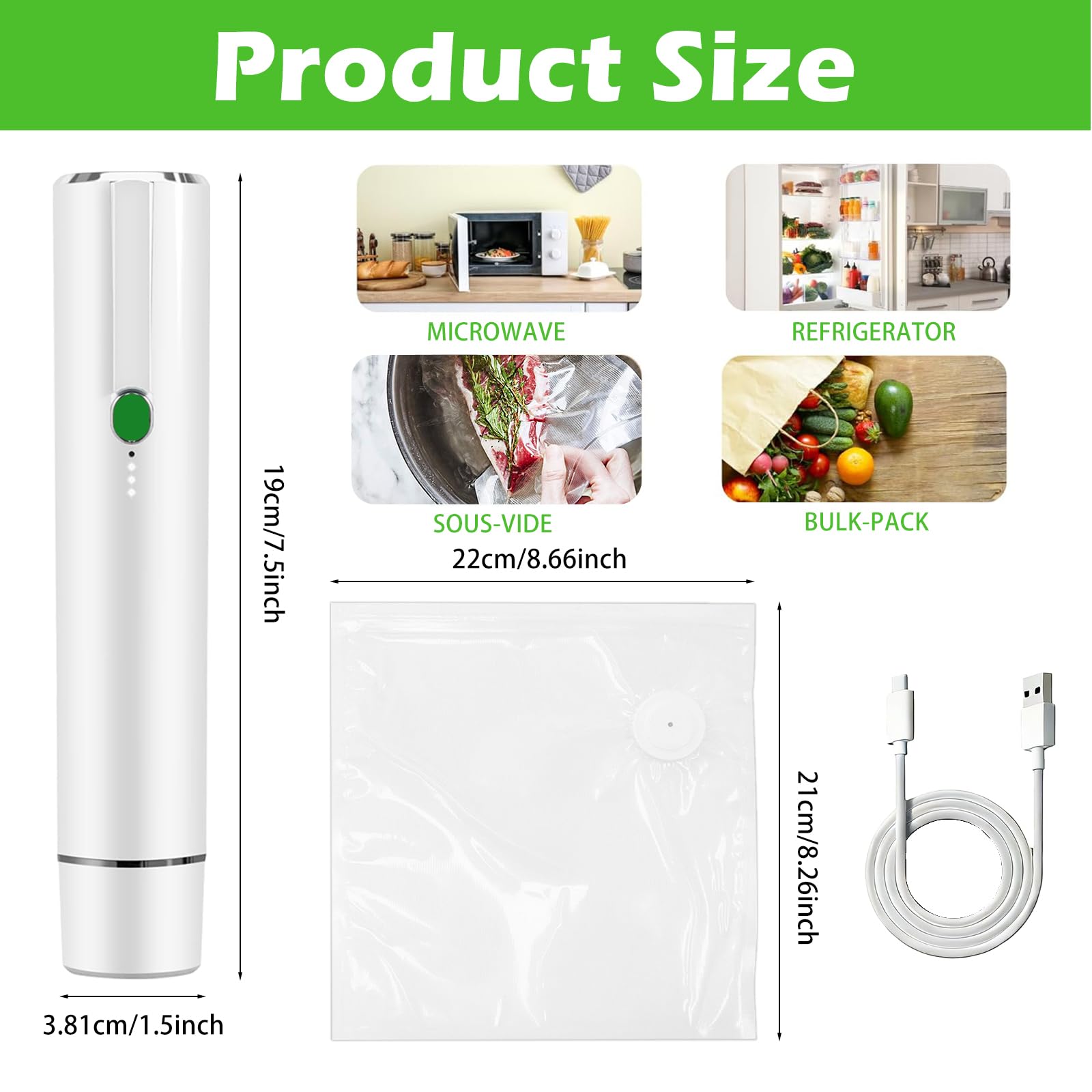 Handheld Vacuum Sealer for Food with 10 Reusable Vacuum Sealer Bags, Chef Preserve Compact Vacuum Sealer Machine, Portable Seal Meal Saver, Wireless Food Sealer