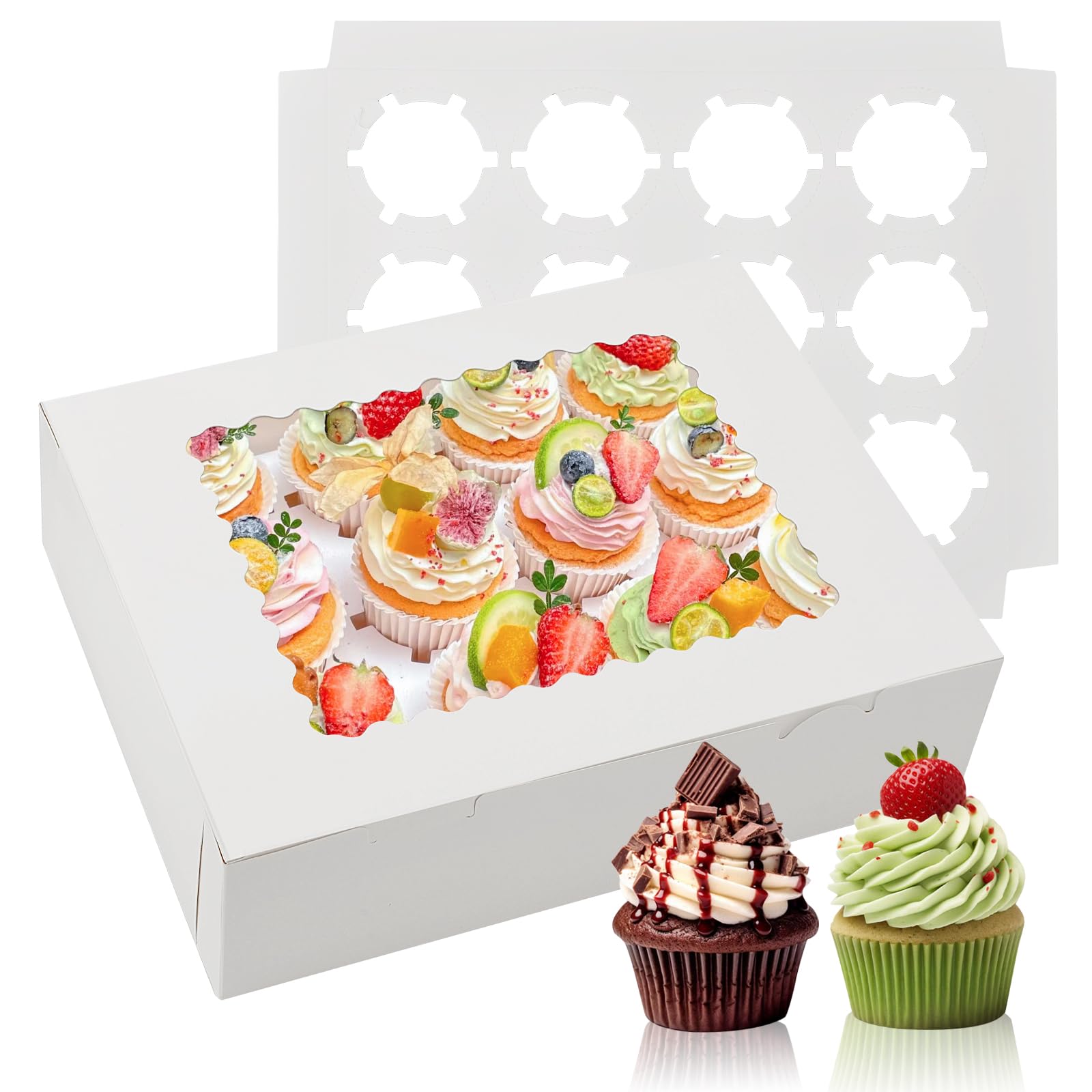 24 Sets x 12 Count Cupcake Containers Boxes Containers with Window, 12.8 x 10 x 3.5 Inch Cupcake Carrier Holder Bakery Boxes for Birthday,Wedding,Party