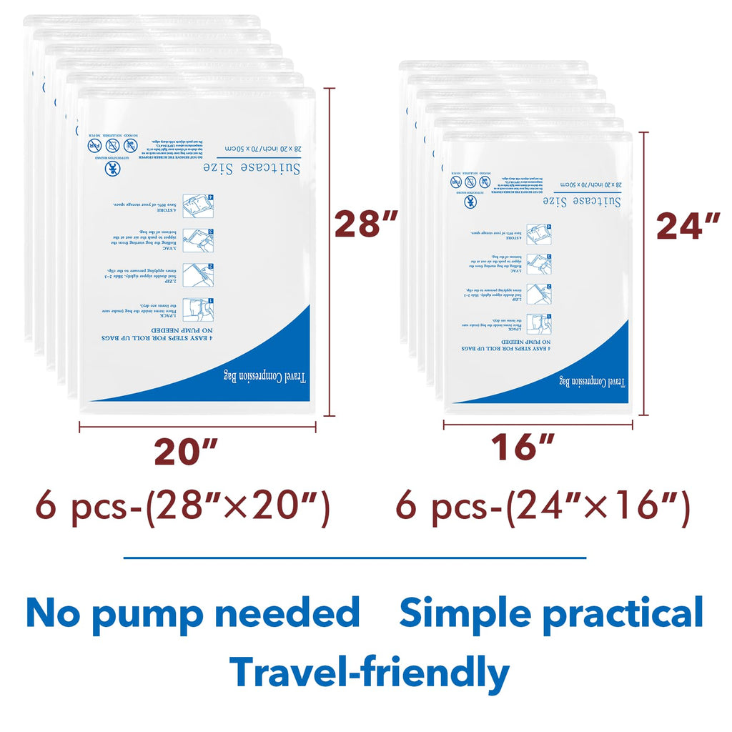 12 Pack Compression Bags for Travel | Vacuum Seal Storage Bags for Luggage & Dirty Clothes | Travel Packing Space Saver Bags for Suitcases & Home Organization | MEIQIHOME