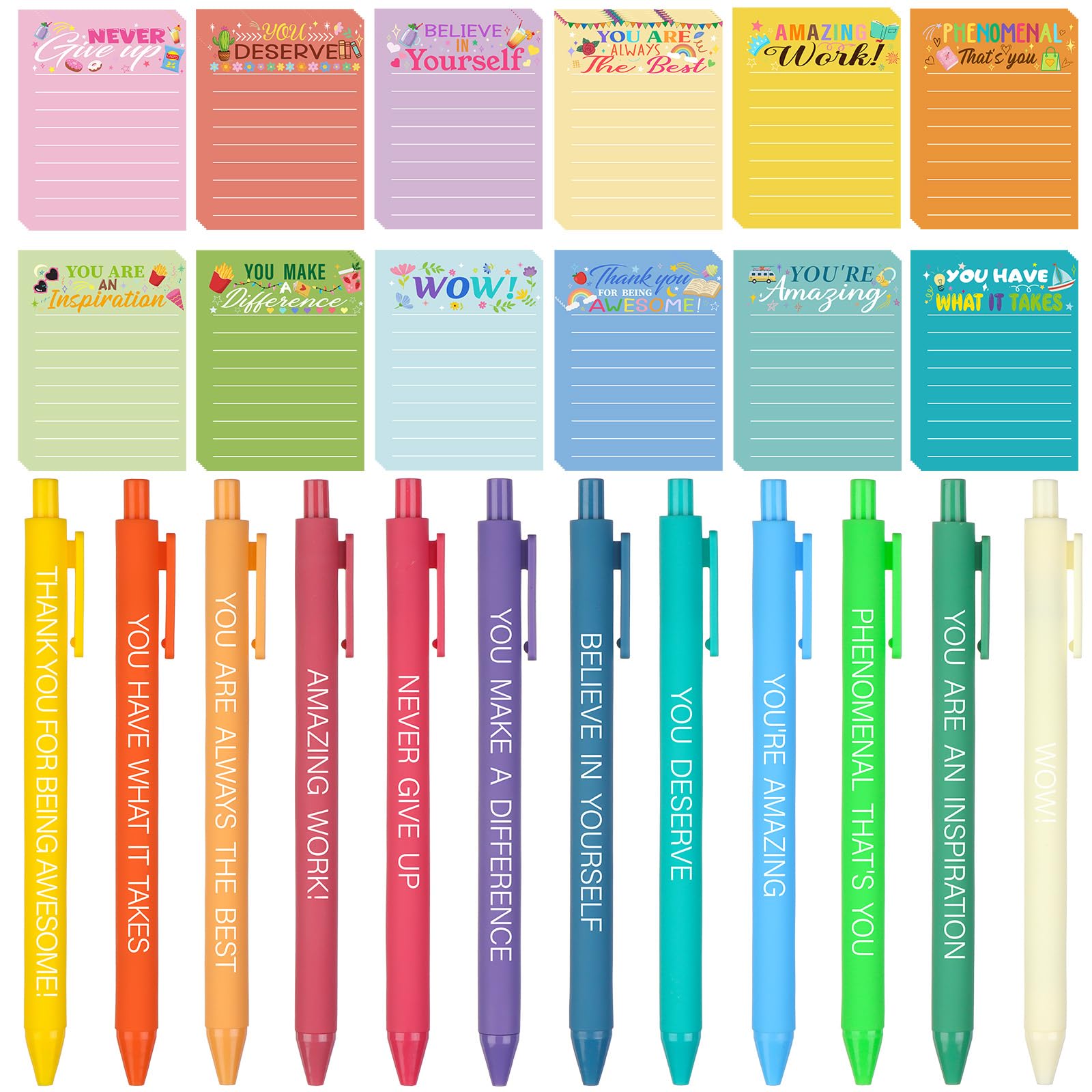 24 Sets Employee Appreciation Gifts Bulk Inspirational Pens Motivational Sticky Notepads Thank You Ballpoint Pen Positive Sticky Notes Post Note Thank You Gifts for Coworker Teacher Nurse Staff Team