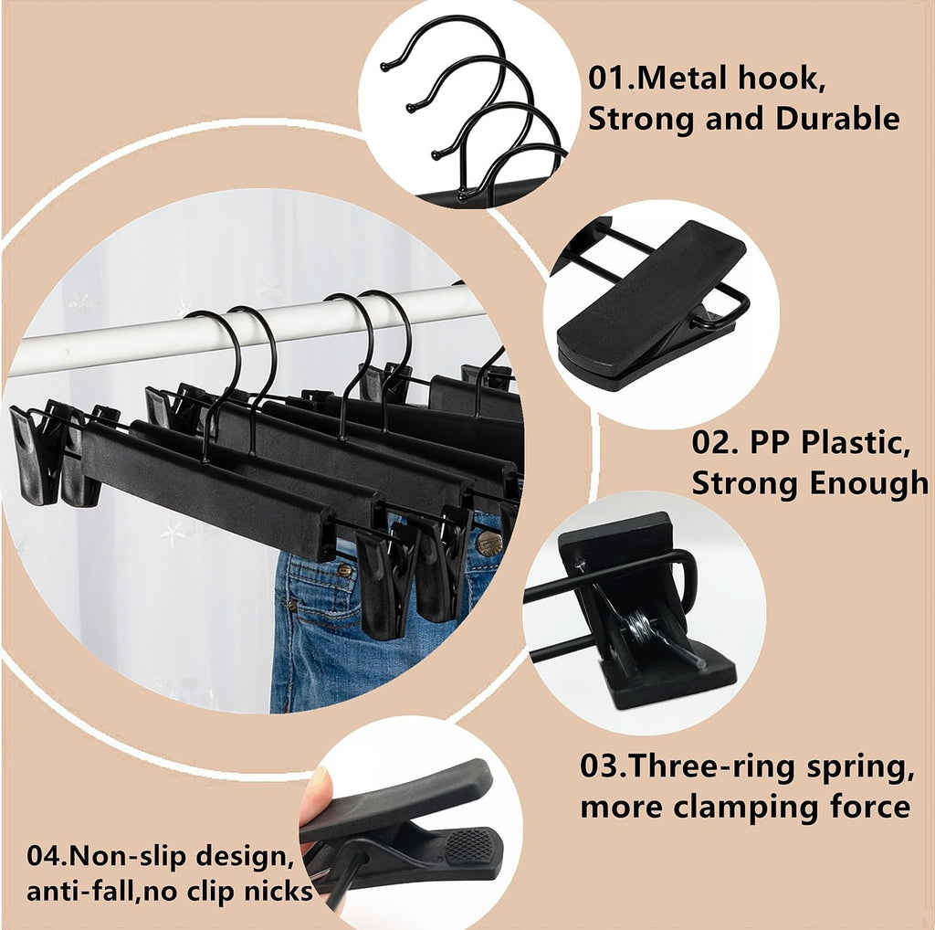Lamitocs Pants Hangers with Clips, Skirt Hangers, 360 ° Swivel Hooks Space Saving Hangers for Pants, Skirts, Clothes, Jeans (10Pack,Black)