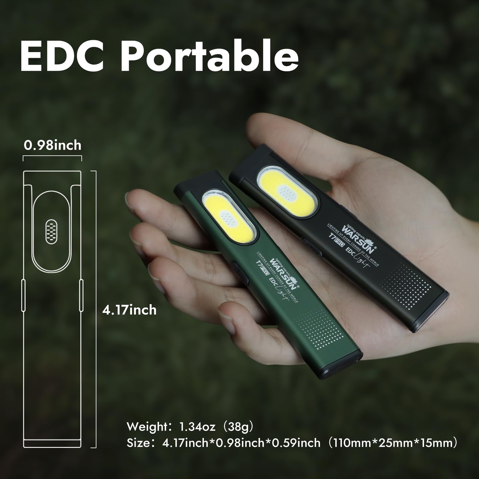 WARSUN T7 Mini LED Flashlight, USB-C Rechargeable, Magnetic Work Light with COB Side Light, Compact EDC Flashlight, Multiple Modes, Portable Pocket Light