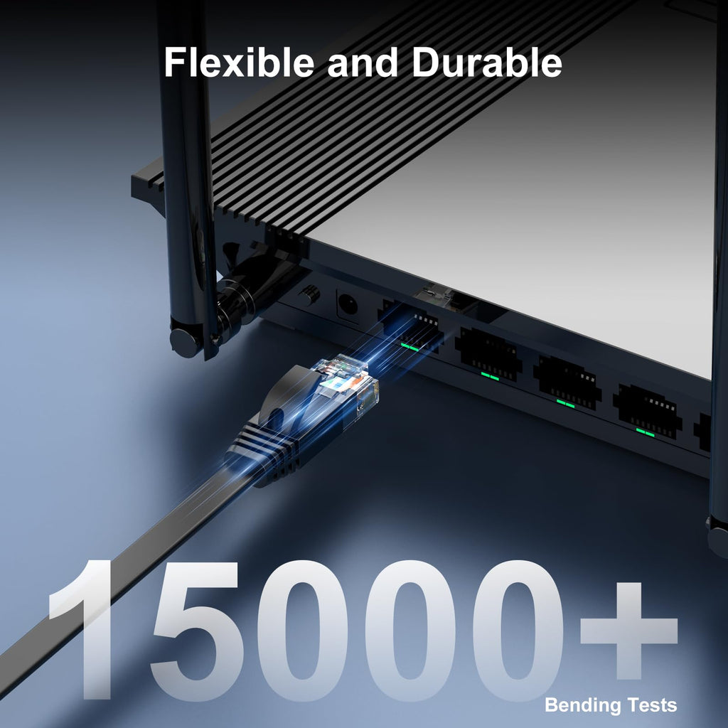 Cat 6 Ethernet Cable Black (at a Cat5e Price but Higher Bandwidth) Cat6 Flat Internet Network Cables - Ethernet Patch Cable - Short Computer LAN Cable with Snagless RJ45 Connectors (100ft)