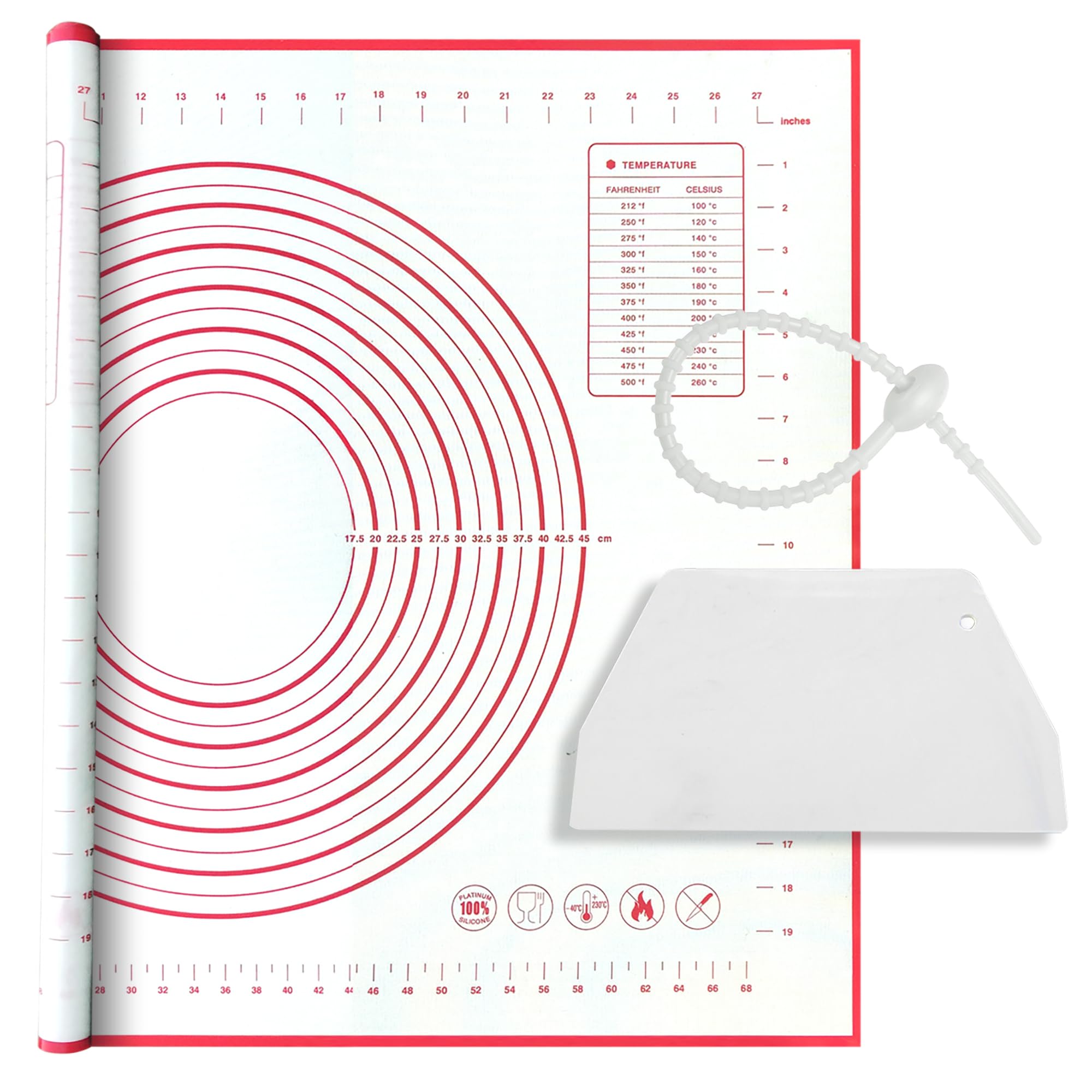Silicone Baking Mat Super Large, 32x24 inch Silicone Pastry Non Stick Kneading Mat with Cable Ties and Dough Scraper, Measurement Food Grade Silicone Mat for Rolling Dough
