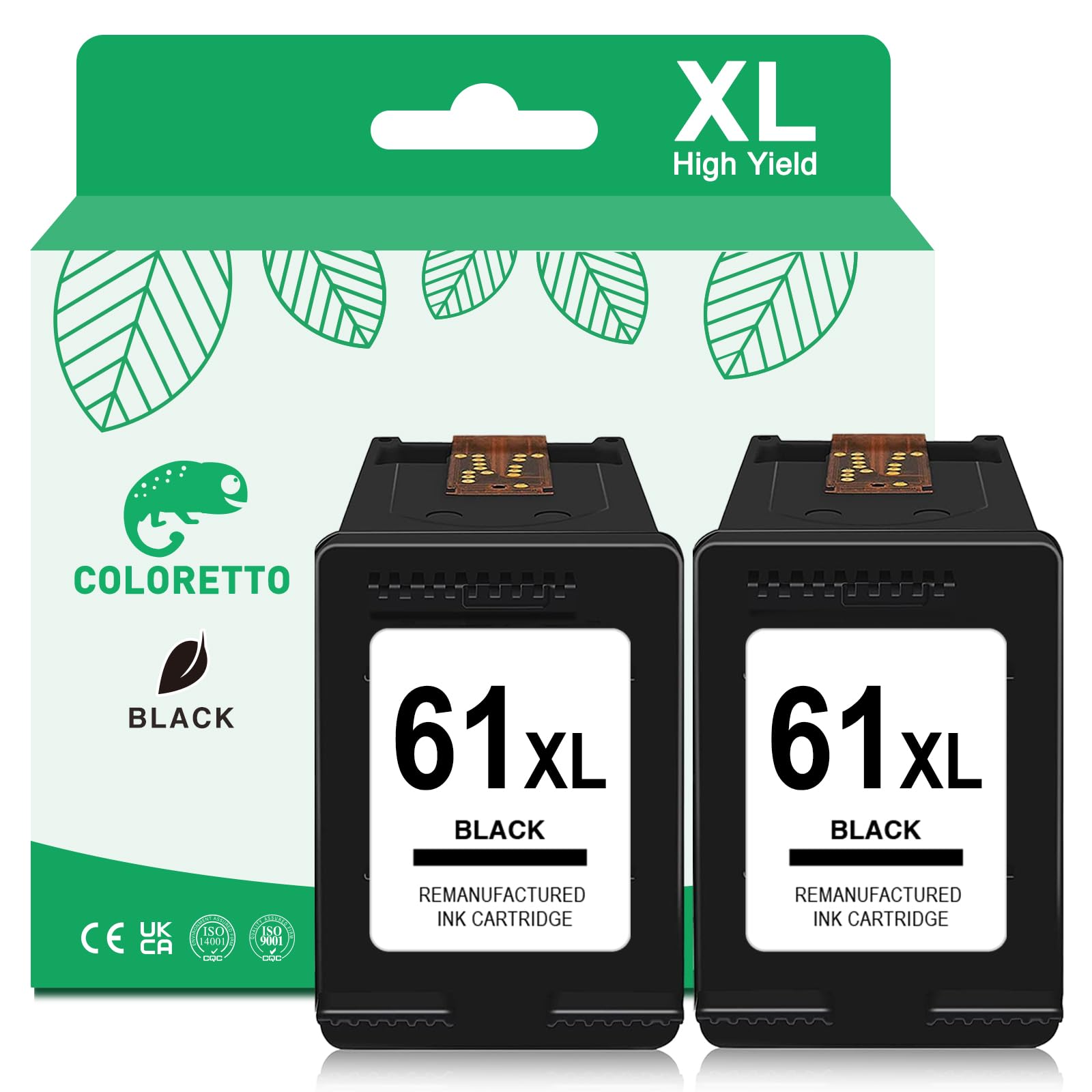 COLORETTO 61XL Black Ink Cartridges for HP Envy 4500 Ink Envy 5530 5531 4501 4502 Officejet 4630 4632 2620 2621 Deskjet 1000 1010 2512 2540 2542 Printer Remanufactured hp 61 XL hp61 xl61 Noir 2-Pack
