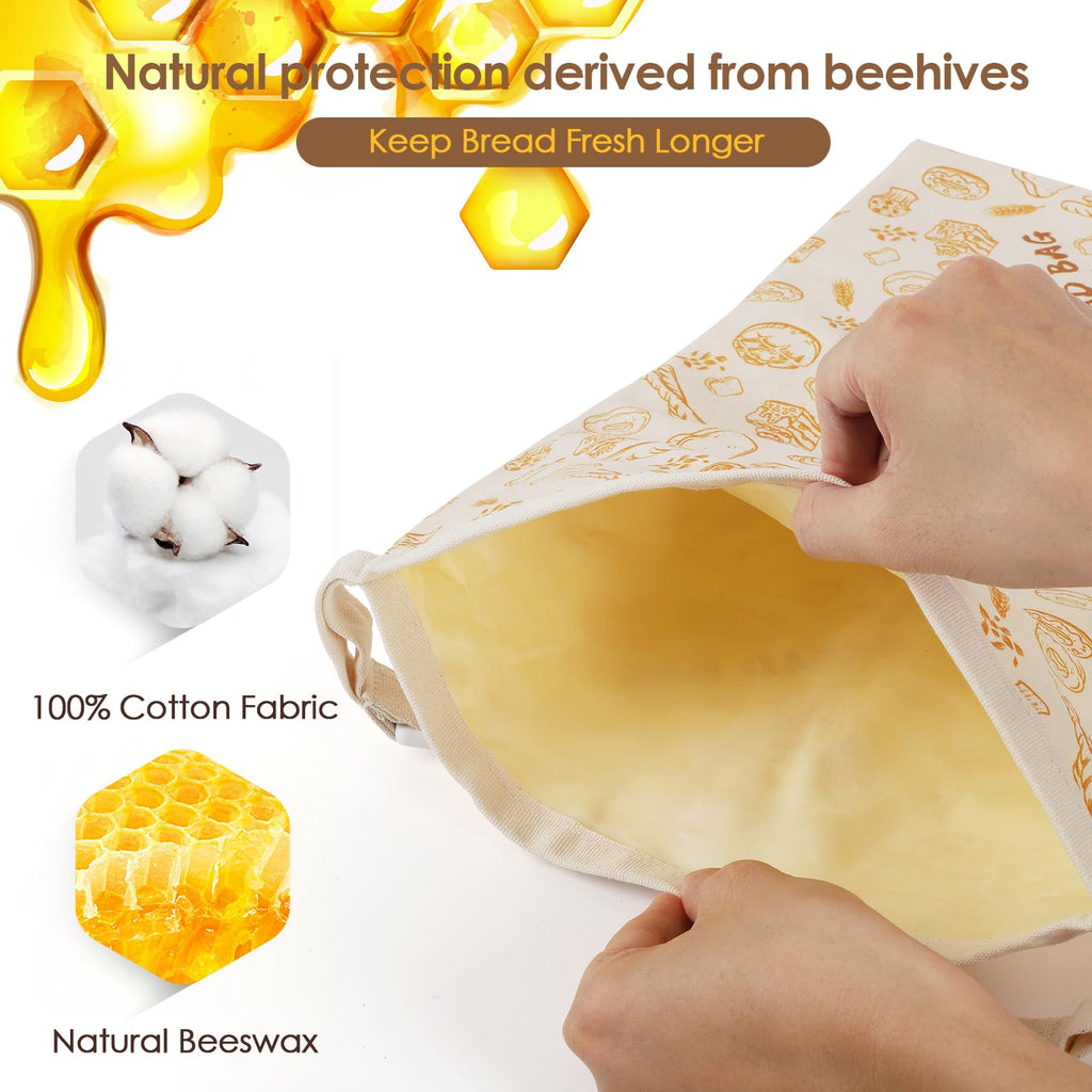 3-Pack Reusable Beeswax Bread Bags - Large 17x13 Inch for Sourdough & Homemade Bread Storage | All-Natural Beeswax Preservation, Eco-Friendly Cotton Food Bags - Easy to Clean & Daily Use