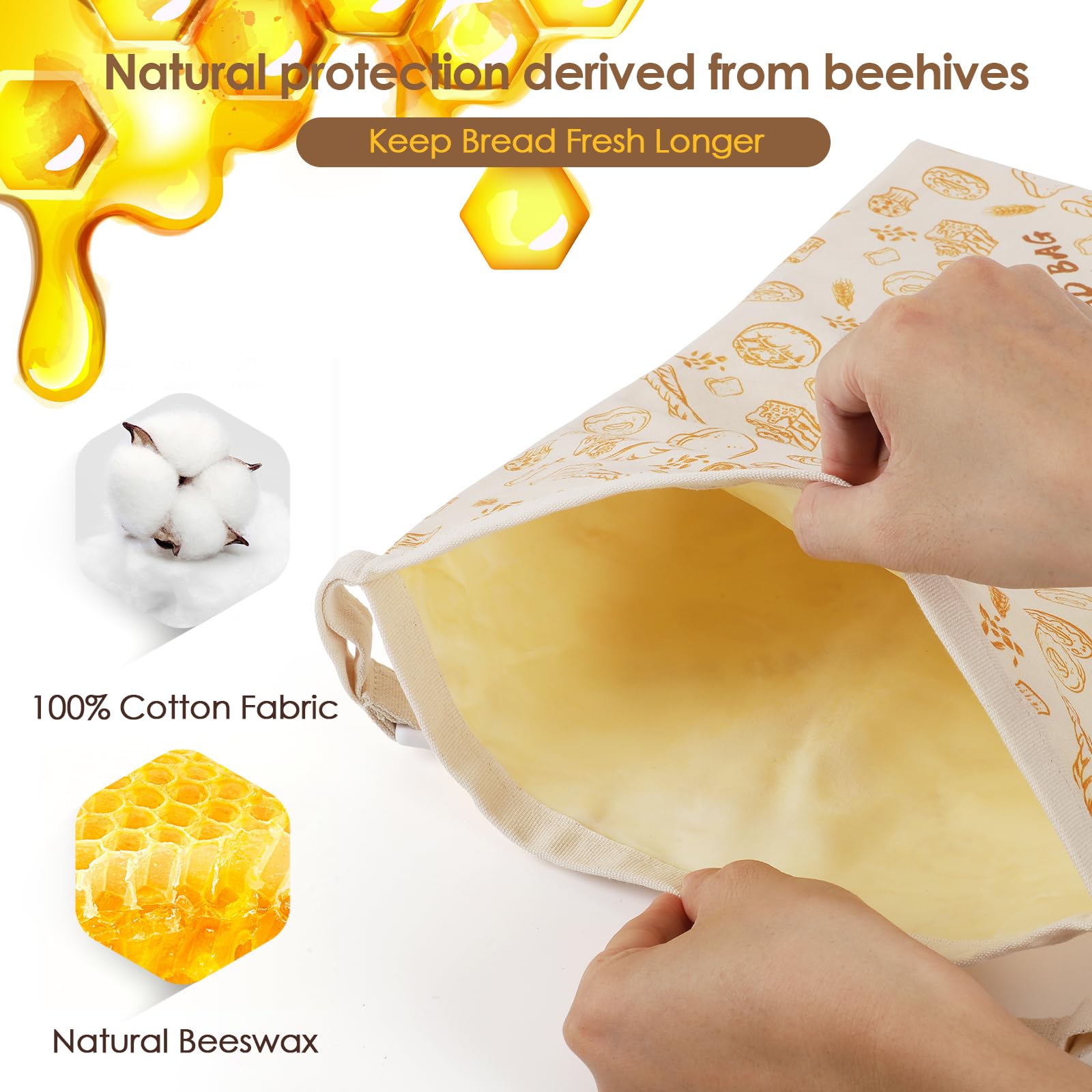 3-Pack Reusable Beeswax Bread Bags - Large 17x13 Inch for Sourdough & Homemade Bread Storage | All-Natural Beeswax Preservation, Eco-Friendly Cotton Food Bags - Easy to Clean & Daily Use