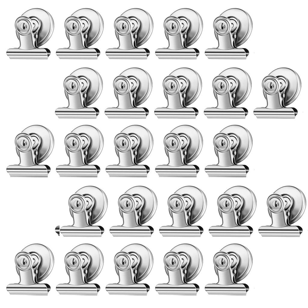 BEANPRECOY 25 Pcs Magnetic Clips, Strong Refrigerator Hooks for Home, Office, School - Fridge and Whiteboard Magnets (Silver)