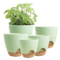 XXXFLOWER 5 Pack Self Watering Planters Plastic Plant Pots with Drainage Holes and Saucer Planting Pots Set for for Indoor Outdoor Plants-Green