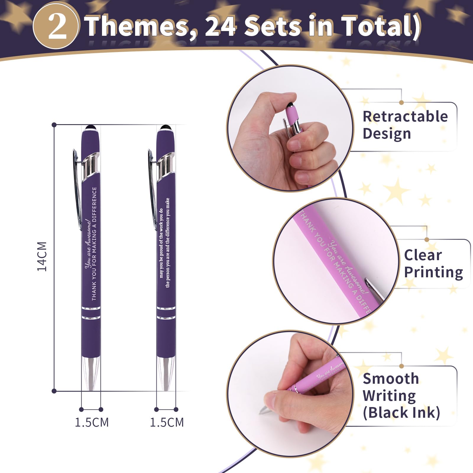 FAMALL 24 Sets Motivational Thank You Gifts Pens Employee Appreciation Gifts Teacher Gifts Pen Set Bulk Small Gifts for Women Teacher Staff Coworker Employee Office Worker Team Nurse Christmas Gifts