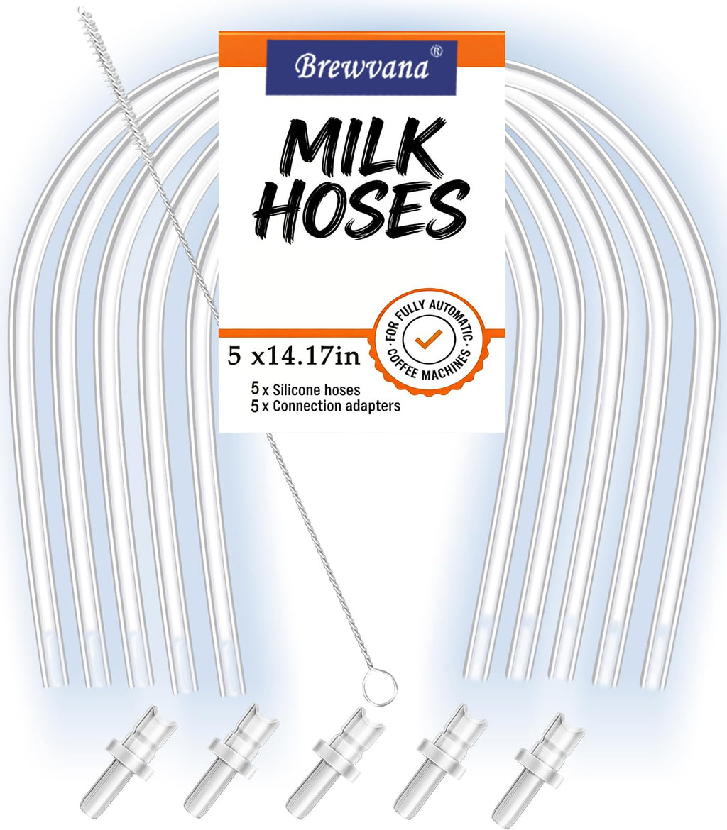 Milk Tube Hose set for Jura ENA E8,GIGA 6 10 W10,IMPRESSA J6 J8 J8twin Z5 Z6 Z7 Z8 Z9 Z10, S8 S80 WE8 fully automatic coffee machines(5 milk hoses 14.2in, 5 HP3 milk Hose Connectors, cleaning brush)