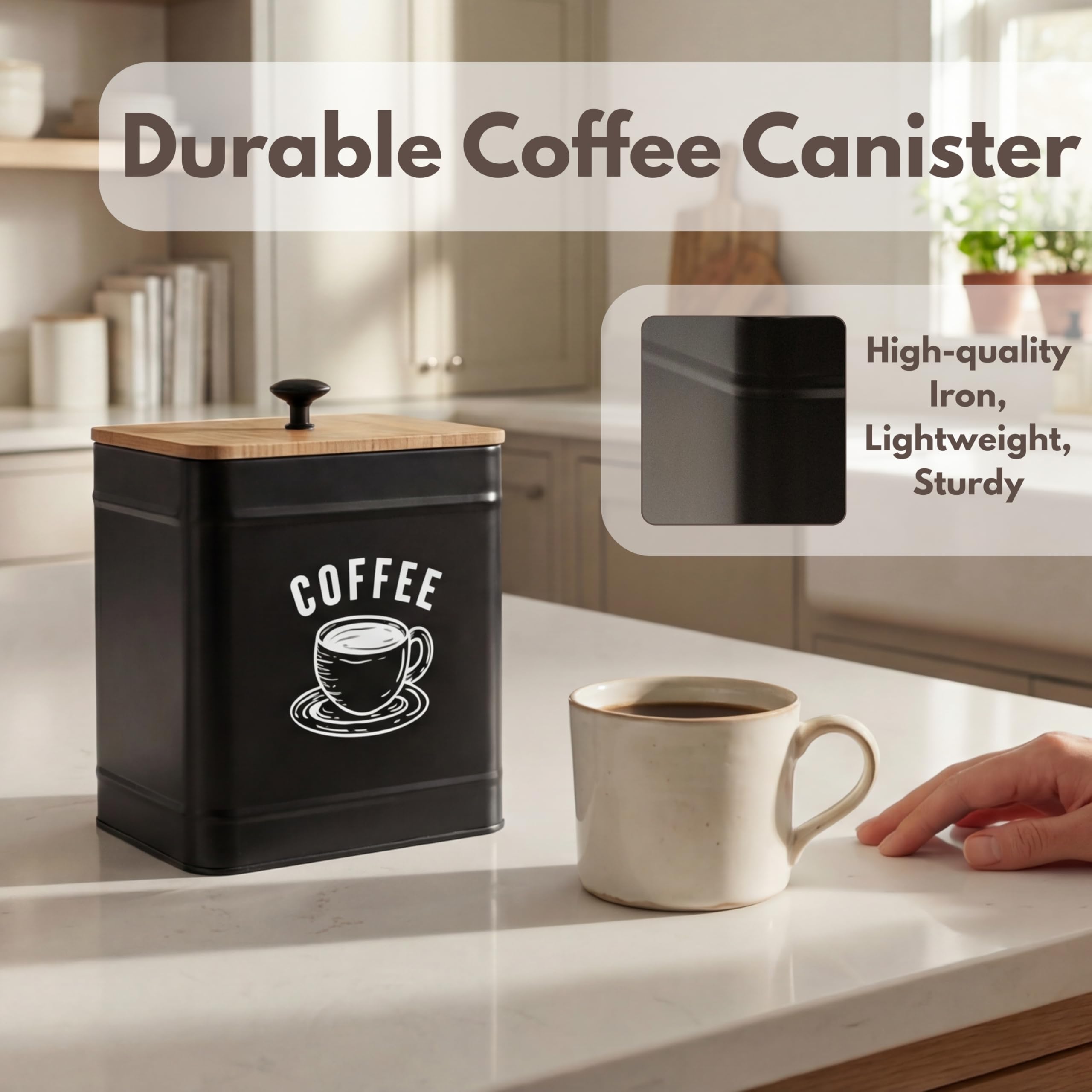 Perfnique Coffee Canister, Coffee Bean Storage Container with Airtight lids, Café Grounds Container, Cafe Jar Cafe Holder, K Cup Holder, Food Storage Container, Farmhouse Kitchen Decor