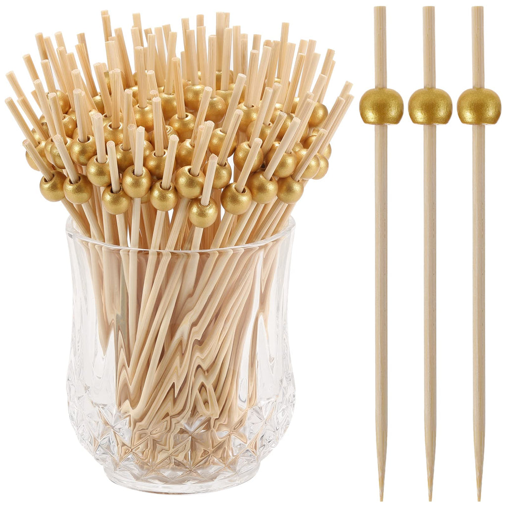 600 Pcs Cocktail Picks, 12 cm Toothpicks for Appetizers, Bamboo Cocktail Sticks Skewers for Drinks, Desserts, Charcuterie, Wedding Party Fancy Toothpicks, Gold Pearl Mini Food Picks Decorative