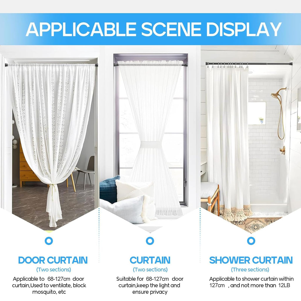 ZipGlo Tension Curtain Rod Adjustable Curtain Rod 28 to 48 Inch, Black Tension Rod Spring Curtain Tension Rod, Curtain Rod No Drill for Bathroom, Windows