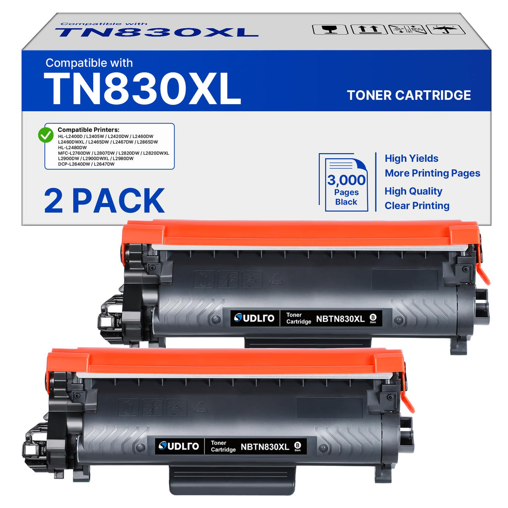 SUDLTO TN830XL Compatible for Brother TN830 XL TN 830 XL TN830BK Toner Cartridge for Brother DCP-L2640DW L2647DW MFC L2760DW L2807DW L2820DW L2900DW HL-L2400D L2405W L2420DW L2467DW Printer (2 Black)