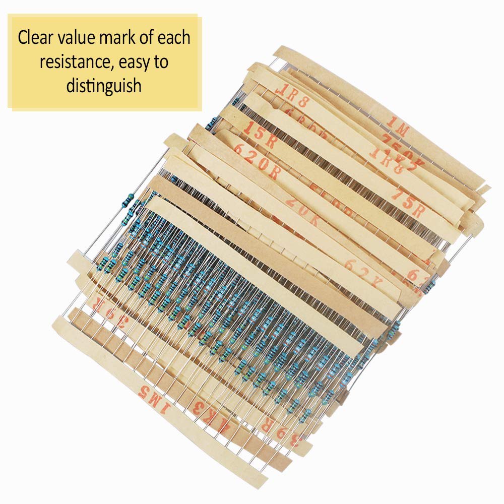 2600 Pieces 130 Values Resistor Kit, 1% Assorted Resistors 1 Ohm-3M Ohm 1/4W Metal Film Resistors Assortment with Storage Box for DIY Projects and Experiments