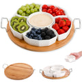 ZENFUN 11 Inch Ceramic Serving Tray and Platter, Divided Dip Bowls with Handles, 6-Compartment Removable Appetizer Snack Bowls, Round Sectional Serving Platter for Chips and Dip, Fruits, Condiment