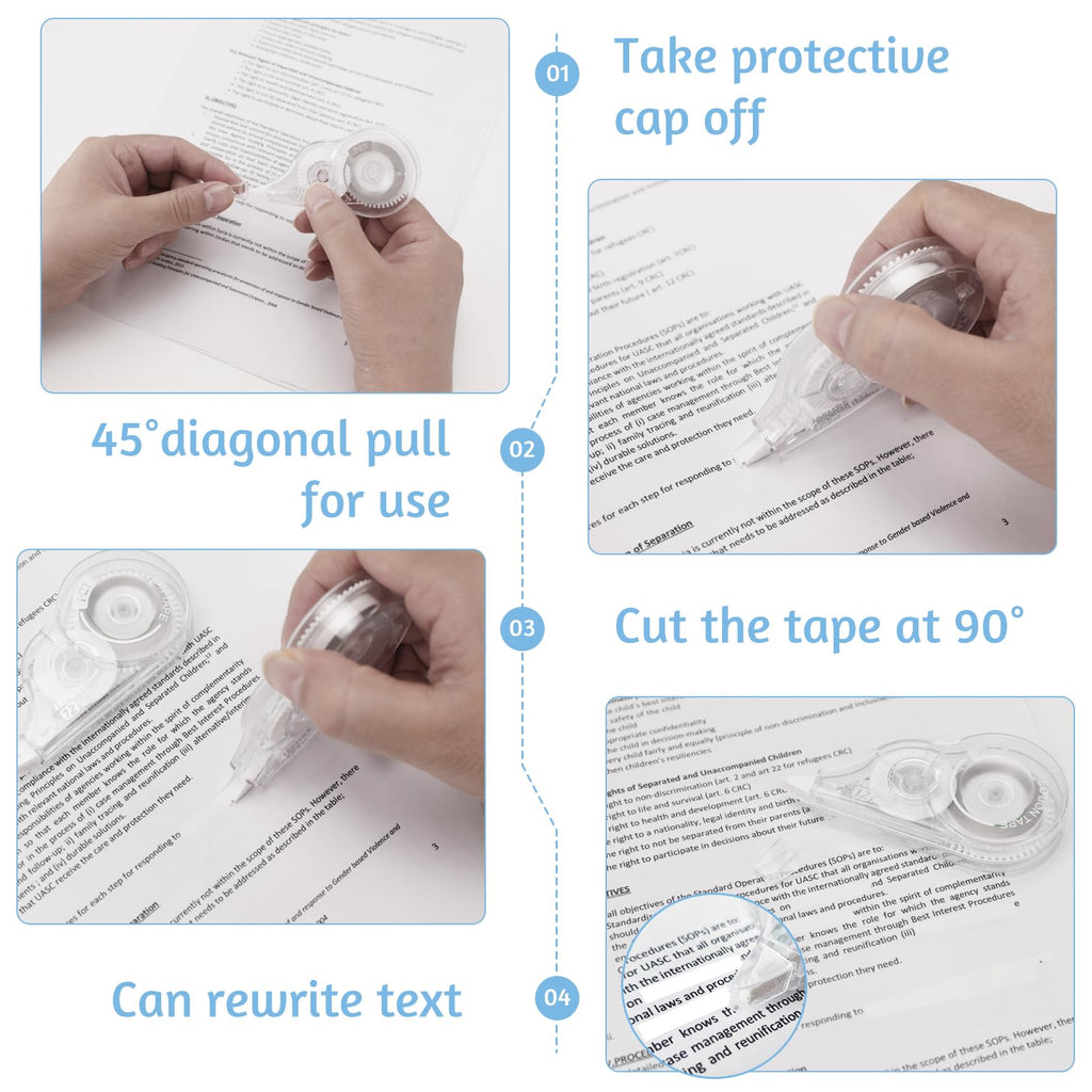JEFURE 30 Pcs 39.4 Ft Correction Tape, Tear-Resistant Tape Bulk for School, Office, Note Taking, Journal (Tape Width 0.2 in, Clear)