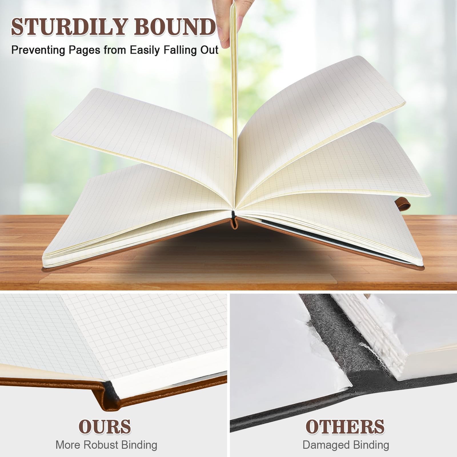 Graph Paper Notebook 4 Pack, 160 Pages, A5 Medium Size (5.7" x 8.3"), 100gsm Thick Grid Paper, Hardcover Leather Grid Notebook Journal for Writing, Graph Notebook for Work, School, Math, Engineering