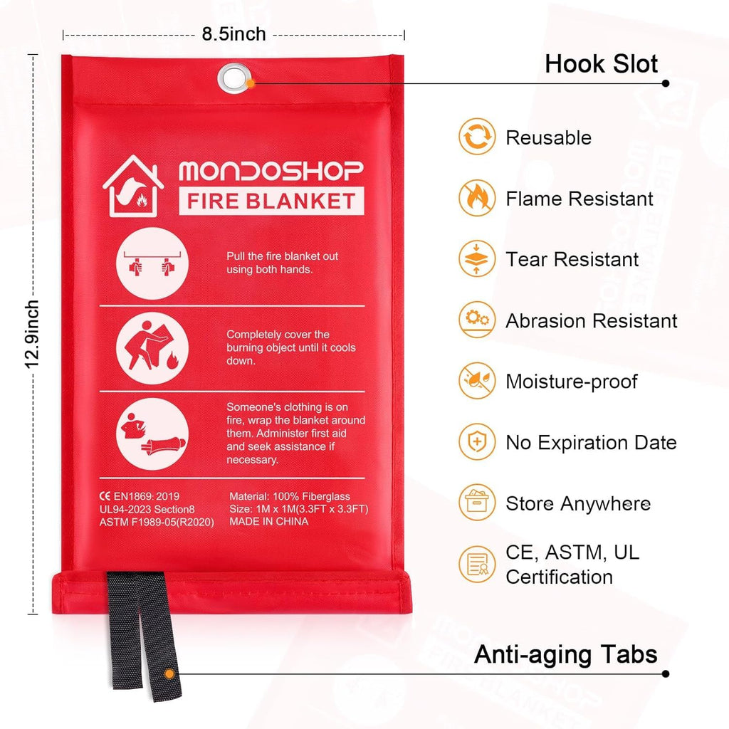 Fire Blanket for Home Kitchen Emergency - Mondoshop Fire Suppression Blanket Fireproof Blanket Fire Retardant Blankets for Car, Fireplace, Camping, Picnic, Grill (4)