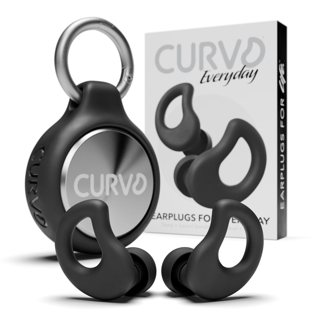 CURVD Everyday Earplugs + Case Clip Bundle, The Perfect earplug for Sleep, Travel, Noise Sensitivity/canceling + Case Clip Package Portable Waterproof Container & Silicone Sleeve for Ear Plugs(Black)