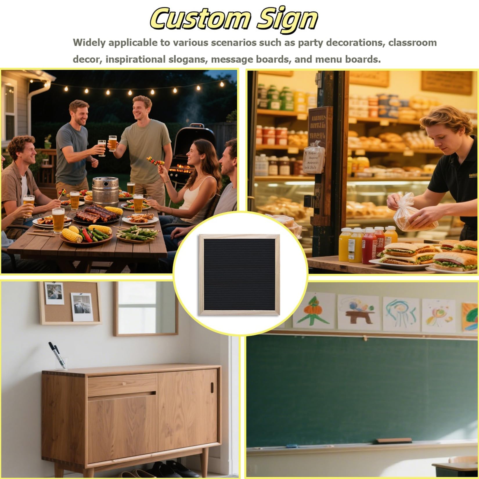Felt Letter Board with 336 Letters Numbers & Symbols, First Day of School Board, 10x10 Inches, Changeable Message Board with Wooden Frame Wall Mount Hook (Black)
