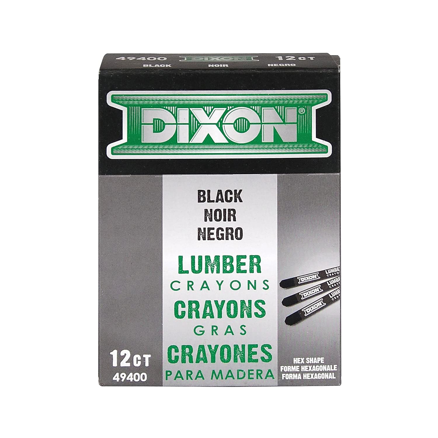 Dixon Lumber Crayon, Permanent, Carbon Black, 12 Count (49400)
