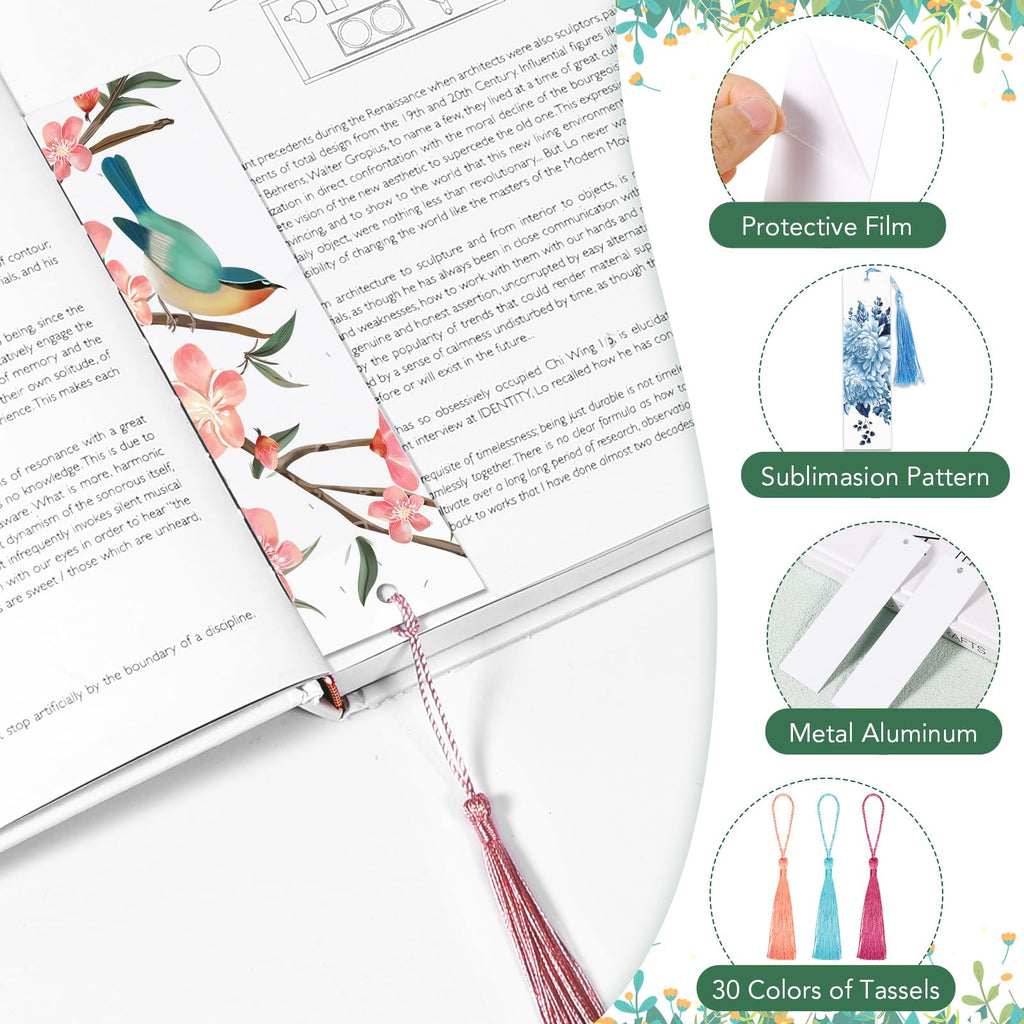 30 Pcs Sublimation Blank Bookmark, Heat Transfer Metal Aluminum Sublimation Bookmarks DIY Bookmark Bulk with Colorful Tassels and Self-Sealing Bags for Crafts Birthday Wedding