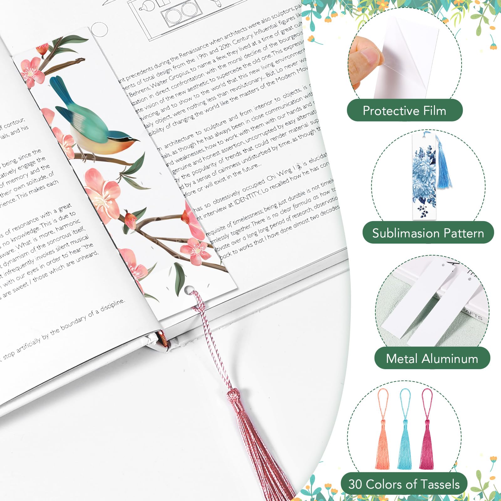 30 Pcs Sublimation Blank Bookmark, Heat Transfer Metal Aluminum Sublimation Bookmarks DIY Bookmark Bulk with Colorful Tassels and Self-Sealing Bags for Crafts Birthday Wedding