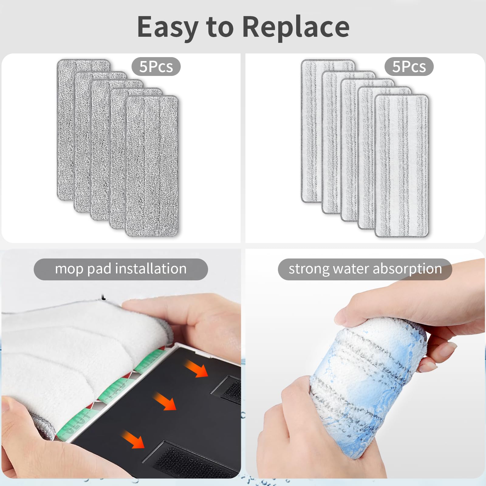 10Pcs Joymoop Mop Replacement Pads, 13 * 4.9'' Universal Mop Pads Mop Head Refills Washable Wet Mop, Compatible with Most 11-13” Size Mops
