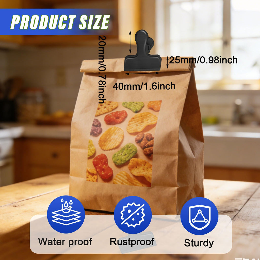 22 Pack Bag Clips, Clips for Chips and Other Food Bags,Stainless Steel Chip Bag Clips Heavy Duty,Metal Bag Clips for Food Storage,Food Clamp Clip for Bread Snack,Kitchen Clip for Office Home,Black