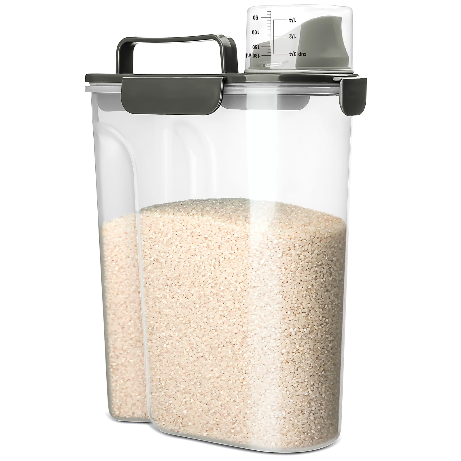 Viretec Rice Storage Container, 5 to 10lb Dry Food Airtight Dispenser, Pet Dog Cat Food Canister, BPA Free Clear Plastic Kitchen and Pantry Organization Bin for Oatmeal, Grain, Cereal, Pasta, Flour