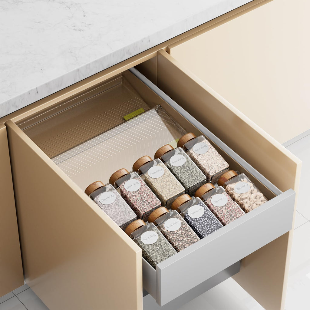 PanPanPal Spice Drawer Organizer, 4 Pack Clear Seasoning Organizer Rack, Kitchen Spice Rack Organizers for Drawer/Countertop (Jars Not Included, Expandable From 11" to 22" Wide)