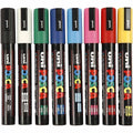 Posca Uni-Ball PC-5M [8 Pen Set] includes 1 of each - Black, White, Pink, Red, Yellow, Green, Blue and Light Blue