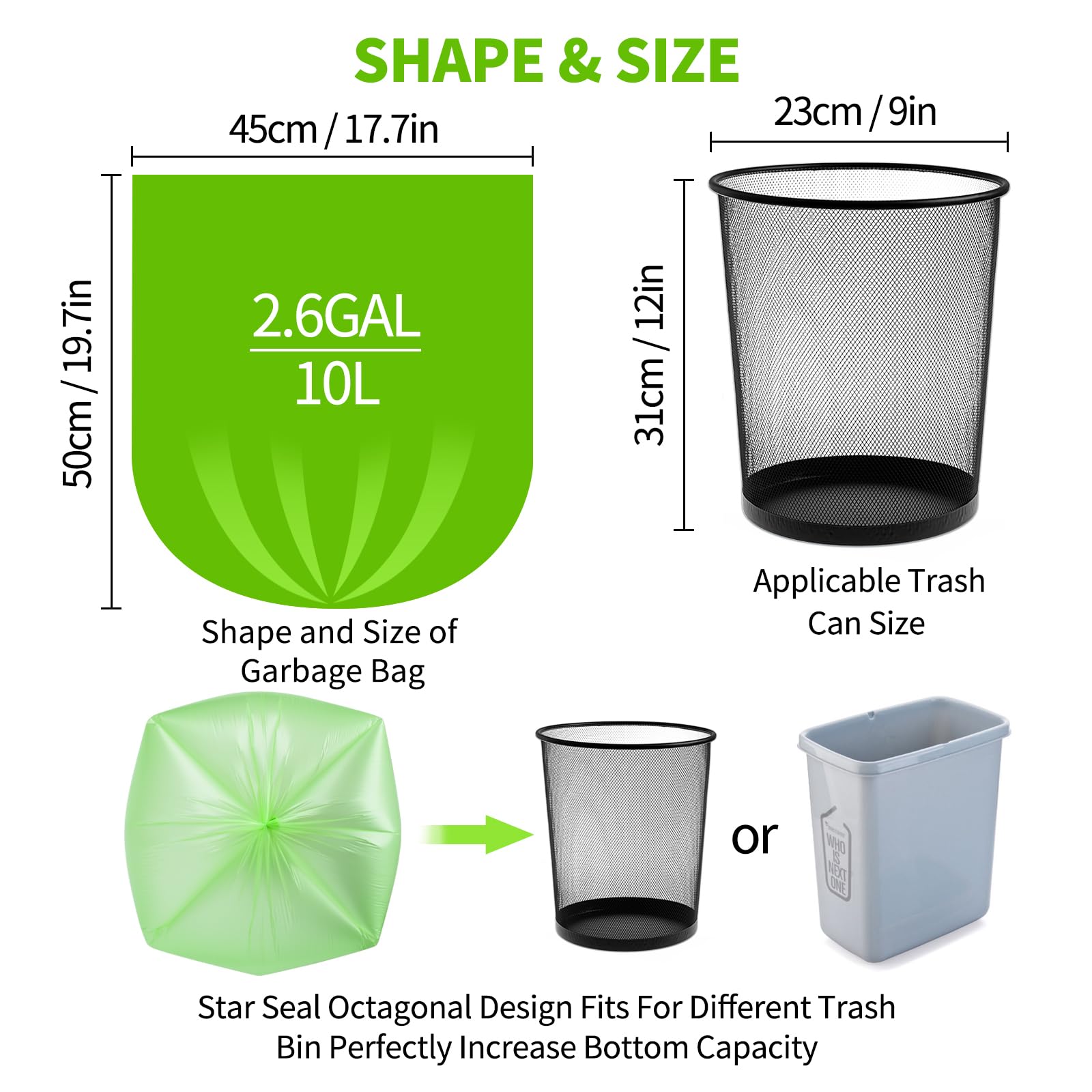 Biodegradable Small Trash Bags, 10L / 3 Gallon, 200 Count | Premium Thick Garbage Bags, Unscented Eco-Friendly Bin Liners for Kitchen, Bathroom, Office & Bedroom | EnvoWise Compostable Trash Bags