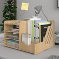 PUNCIA 4 Tier Wooden Desktop Organizer Letter A4 File Rack - Mail Sorter with Vertical & Horizontal File Holder, Tabletop Storage Box for Office Supplies Binders Folders Trays