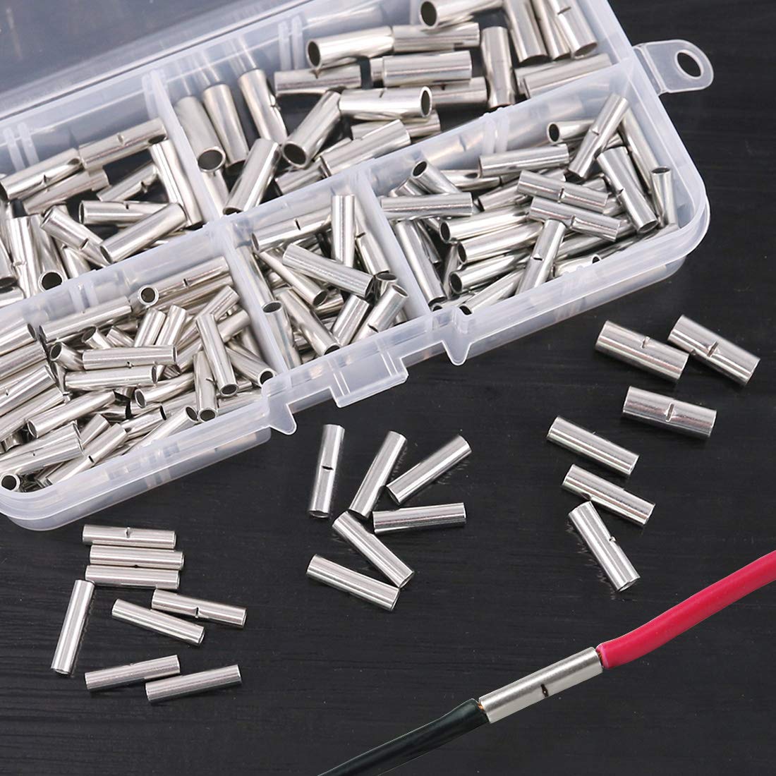 Glarks 220Pcs Non-Insulated Butt Connectors Assortment Kit, 22-16/16-14/14-12/12-10 AWG Gauge Seamless Uninsulated Electrical Wire Ferrule Cable Crimp Terminal Kit for Electrical Splice DIY