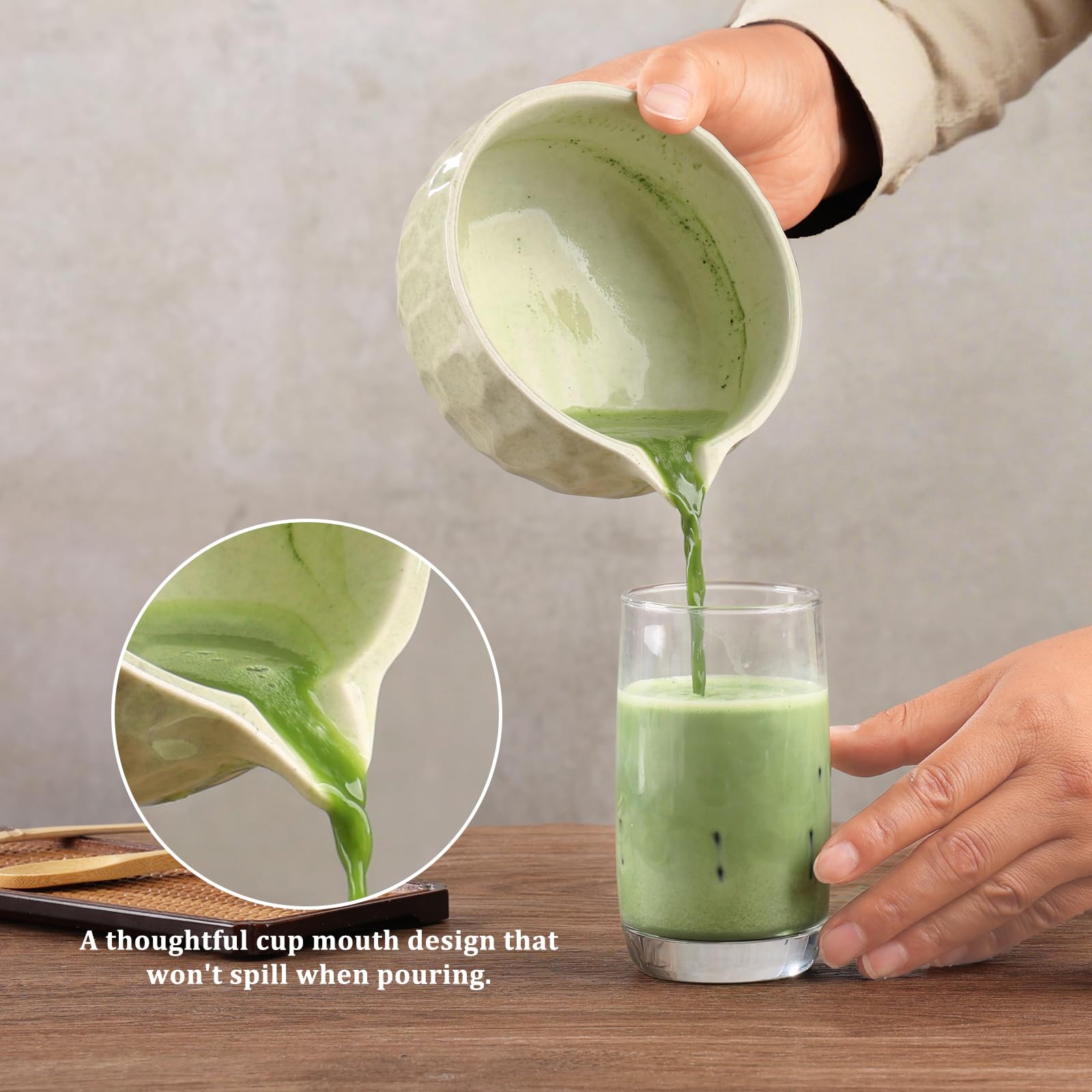 Matcha Whisk Sets,Japanese Matcha Set,Matcha Bowl with Spout,Matcha Whisk and Holder,Bamboo Scoop,Sifter - 6 Pcs Tea Set for Matcha Lover,Tea Ceremony,Thanksgiving,Christmas Gifts(Green)