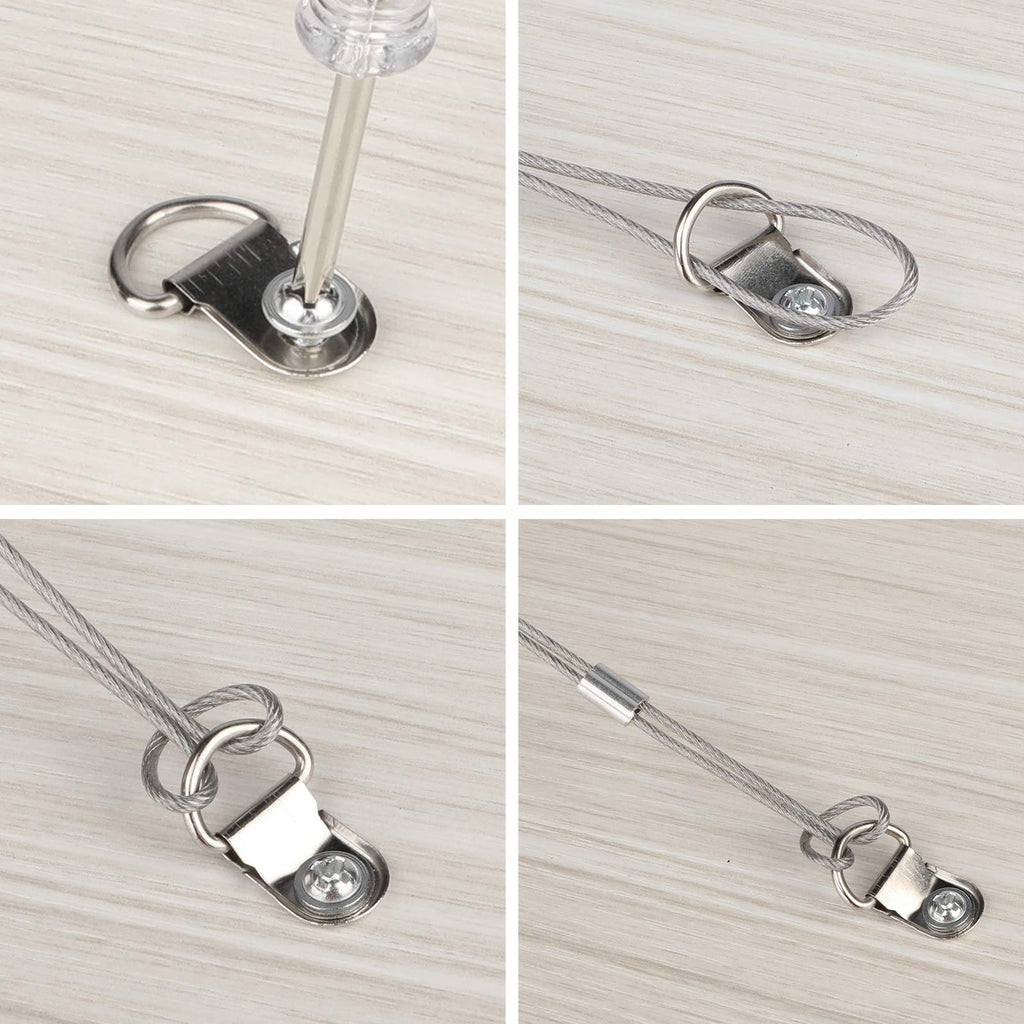 26ELE Picture Hanging Kit, Including Picture Hanging Wire(100 feet) Supports Up to 50lbs, D Ring Picture Hangers and Screws(20pcs Each), 20Pcs Aluminum Crimping Sleeves and 1 Screwdriver