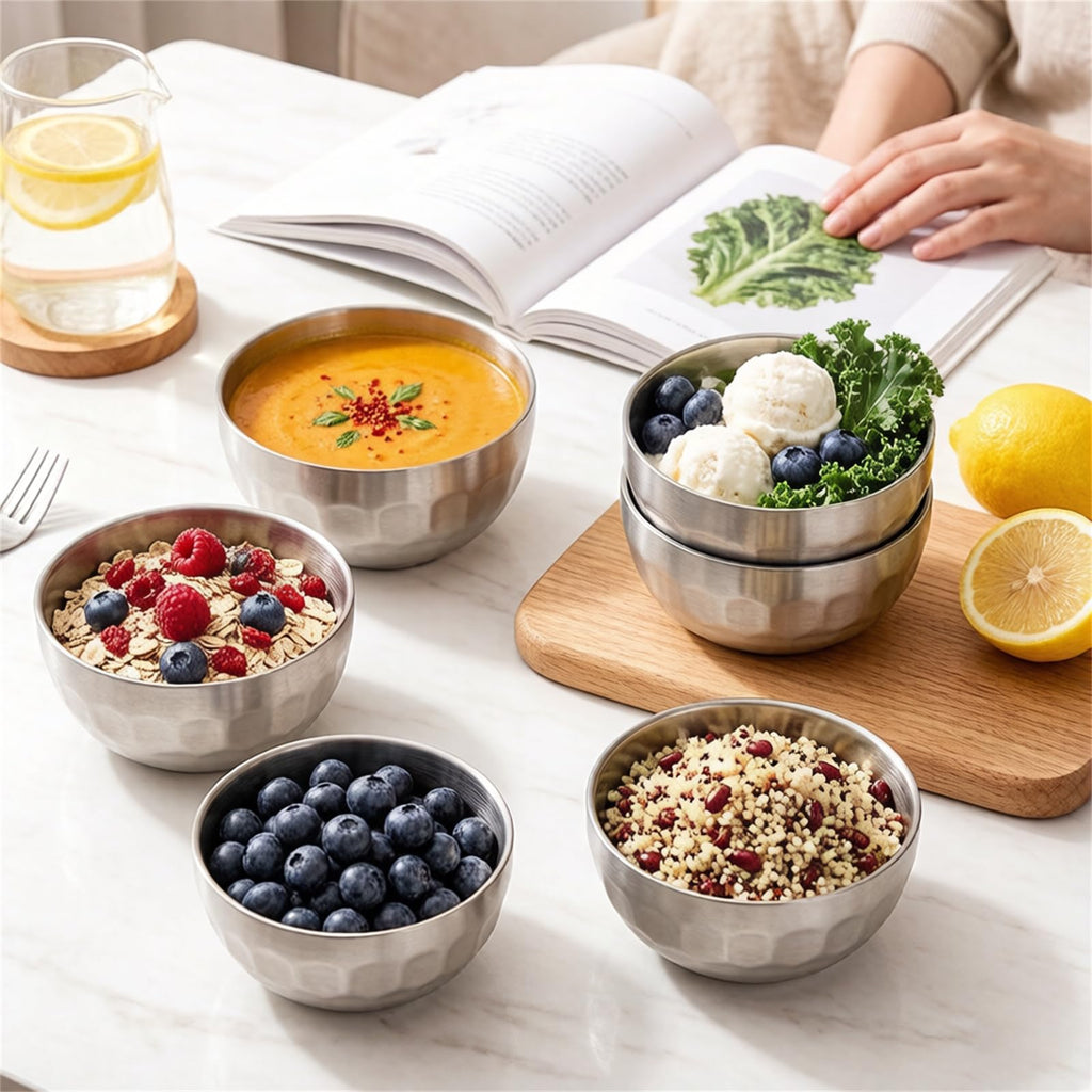 Okllen 6 Pack Stainless Steel Bowls, 15 Oz Double-Walled Metal Soup Bowls, 18/8 Stainless Steel Lightweight Salad Bowls Snacks Bowls Multipurpose Dinner Bowl for Rice, Noodle, Fruit, Cereal