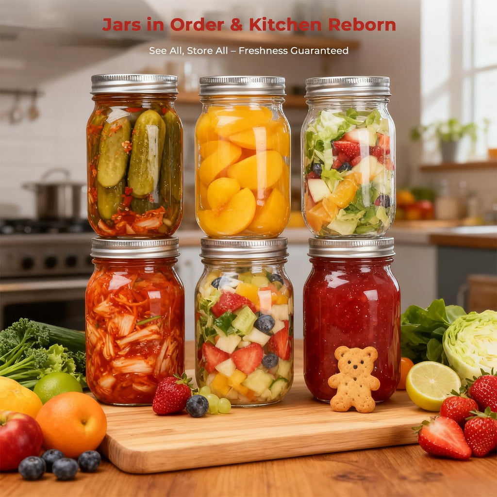Cehomi Glass Mason Jars 16 oz with Lids - 12 Pack Regular Mouth Canning Jars,Clear Glass Jars for Food Storage, Canning, Pickling, Dry Goods, Snacks, Candies, and DIY Projects