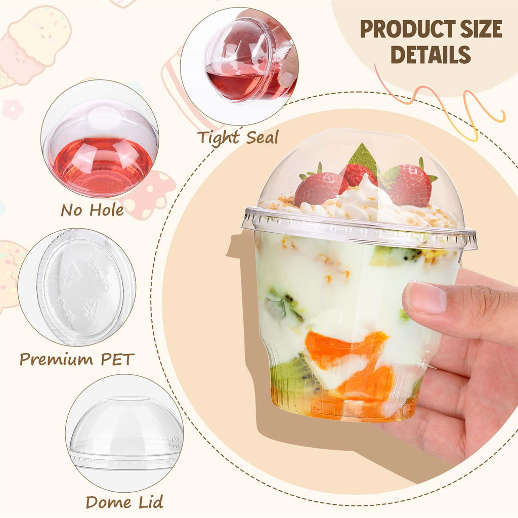 100 Pcs 12 oz Clear Plastic Dessert Cups with Dome Lids No Hole, Disposable Plastic Yogurt Parfait Cup, Crystal PET Fruits Cups with Lid for Pudding Ice Cream Snack Jello Party Birthday Wedding