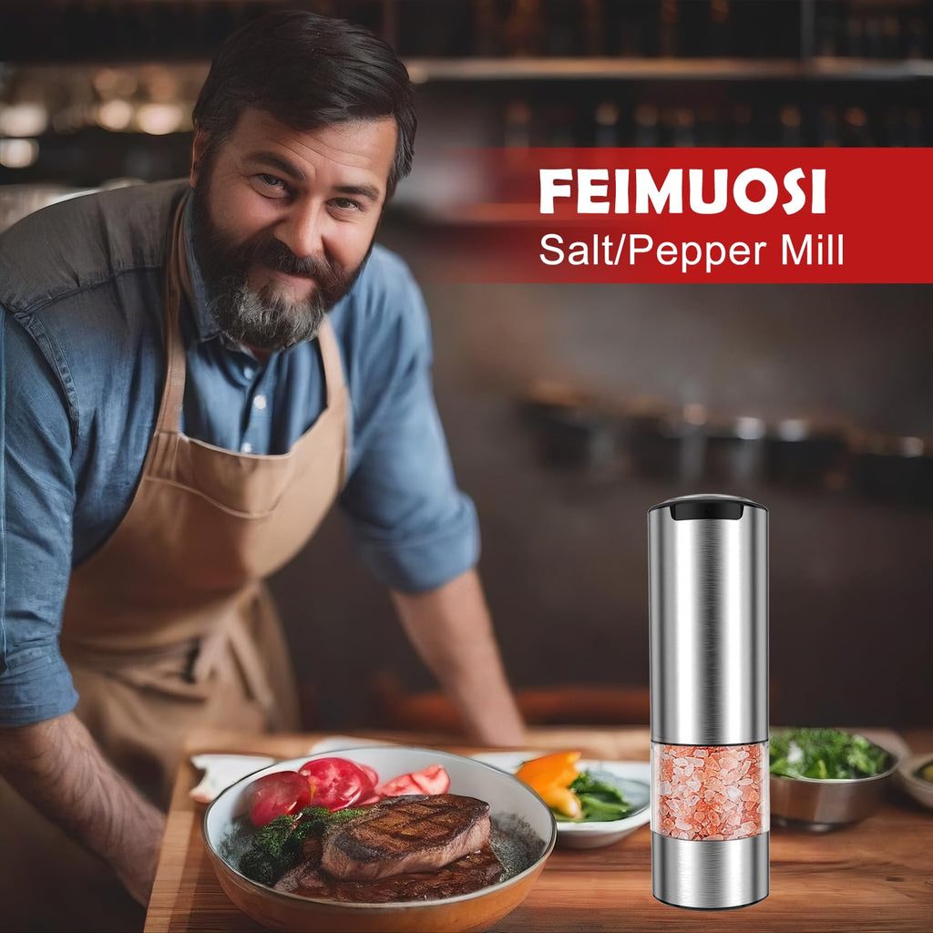 Rechargeable Electric Salt Pepper Grinder - Electric Salt or Pepper Mill with Ceramic Grind Refillable Salt Grinder Adjustable Coarseness Pepper Mills Automatic Salt Pepper Shaker