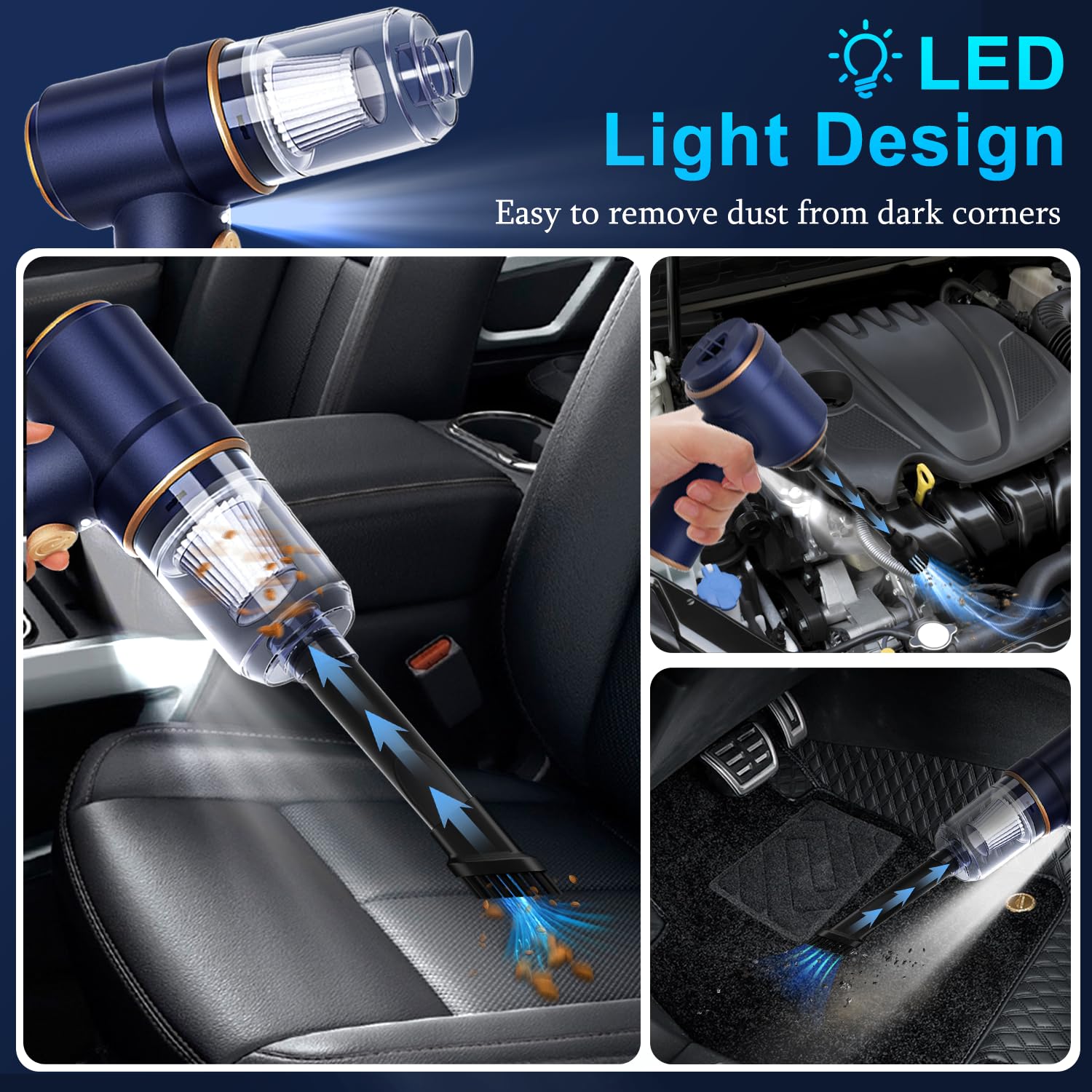 KMM Handheld Car Vacuum Cleaner, 19000Pa Vacuum Cleaner and Air Duster, 120W High Power Hand Held Vacuum with LED Light and Multi-Nozzles for Car, Home, Office, Pet